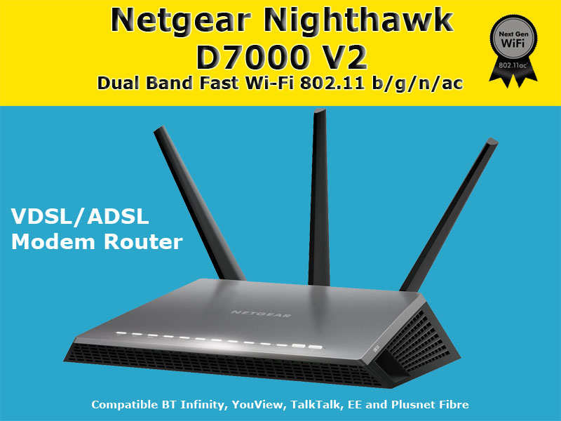 NETGEAR D7000200UKS Nighthawk VDSL/ADSL Modem Router